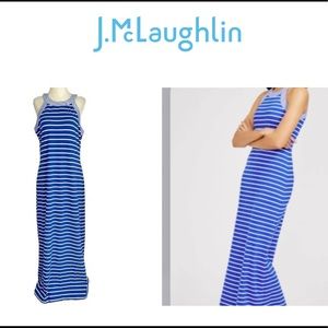 J. McLaughlin Blue and White striped Maxi Dress Small